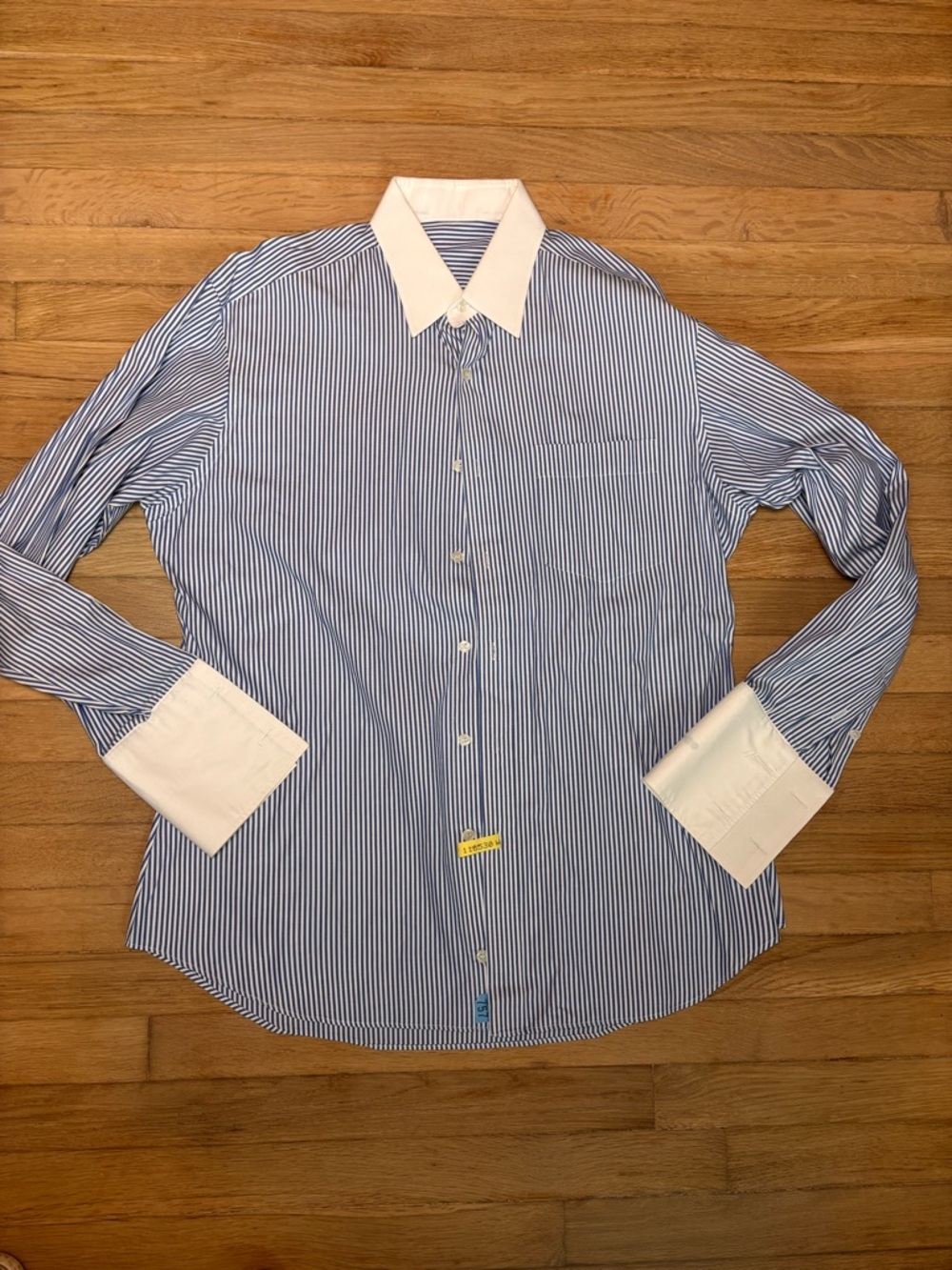 Blue Pinstripe Dress Shirt with White Collar and Cuffs